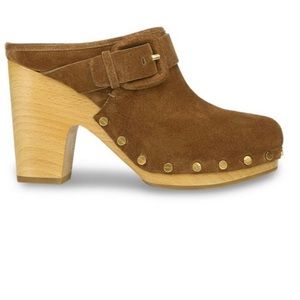 The Dacey mule is a Suede brown “pecan” mule. Platform (1 inch), heel 3.87 in.